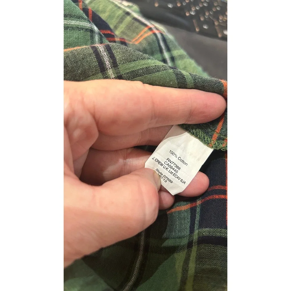 J.Crew Green‎ Plaid Madras Peasant Top Cotton Flowy Split Neck Sz 6 Cottagecore - Picture 7 of 7